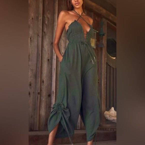 Free People Pants - Free People Whatever You Want Jumpsuit In Green Sz Large NWOT!